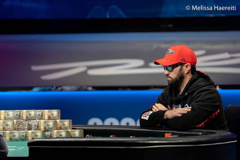 Joseph Hebert plays for the World Series of Poker Main Event title Sunday, Jan. 3, 2021, at the ...