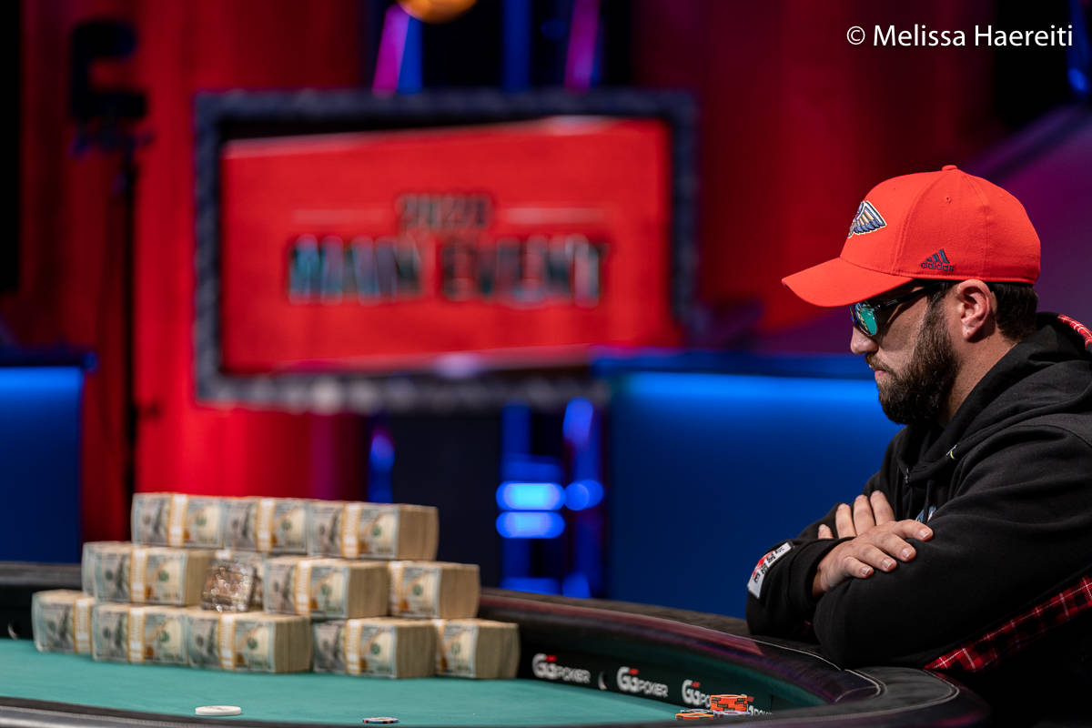 Joseph Hebert plays for the World Series of Poker Main Event title Sunday, Jan. 3, 2021, at the ...