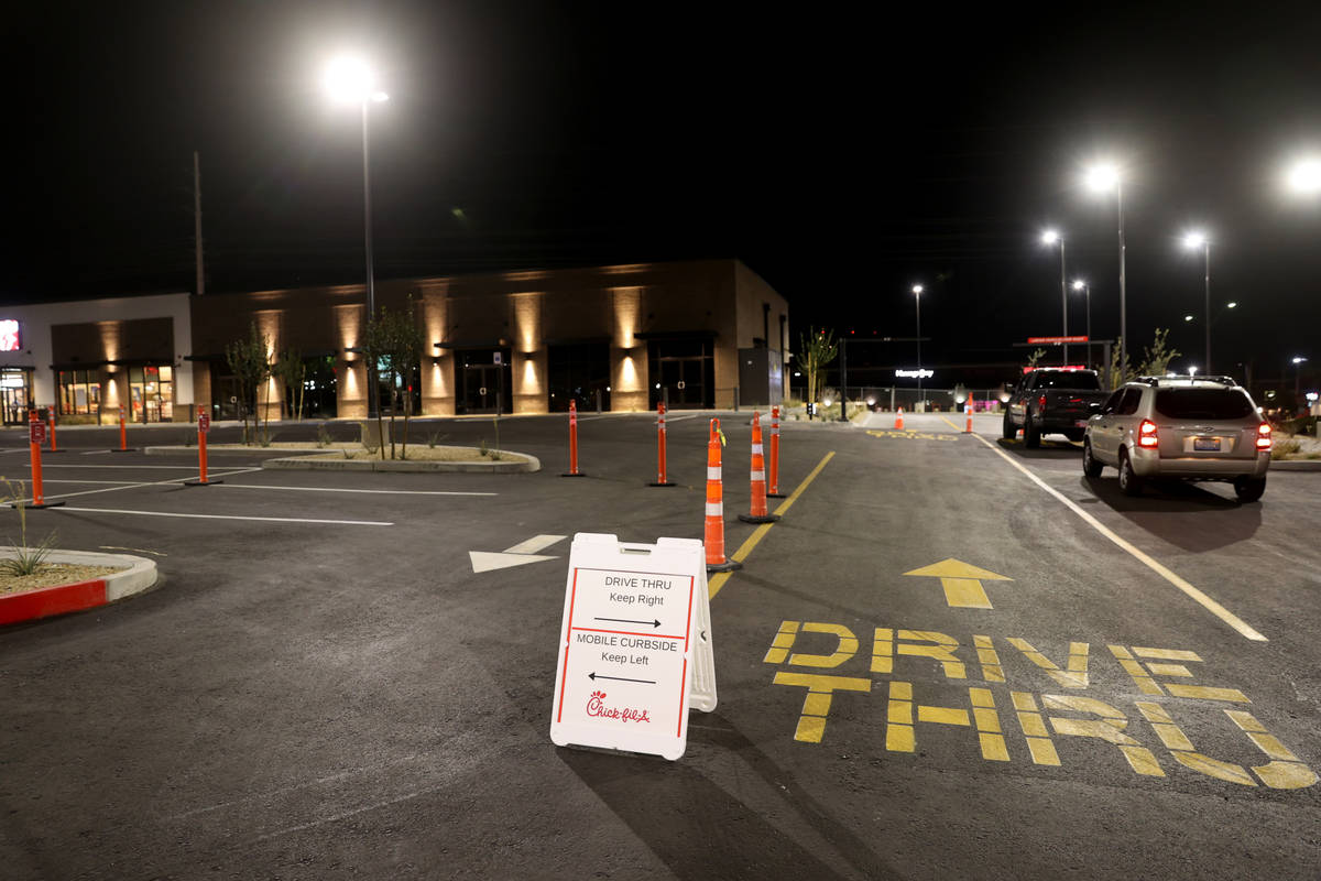 People line up for the grand opening of the 10th Chick-fil-A restaurant in the Las Vegas Valley ...