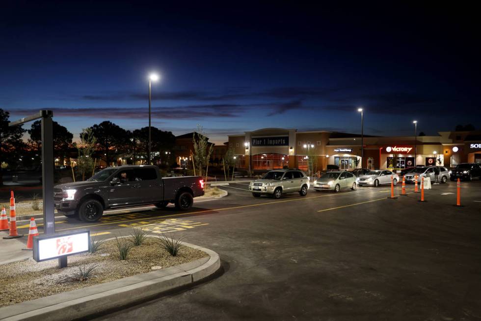 Stacy Wayne Slade of Las Vegas is first in line for the grand opening of the 10th Chick-fil-A r ...