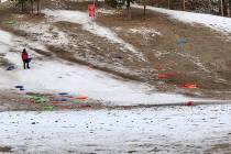 Plastic sleds and trash litter the sledding hills at Mount Charleston on Monday, Jan. 4, 2021. ...