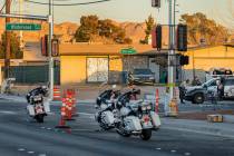 Las Vegas police investigate a fatal crash on East Sahara Avenue and Winterwood Boulevard, near ...