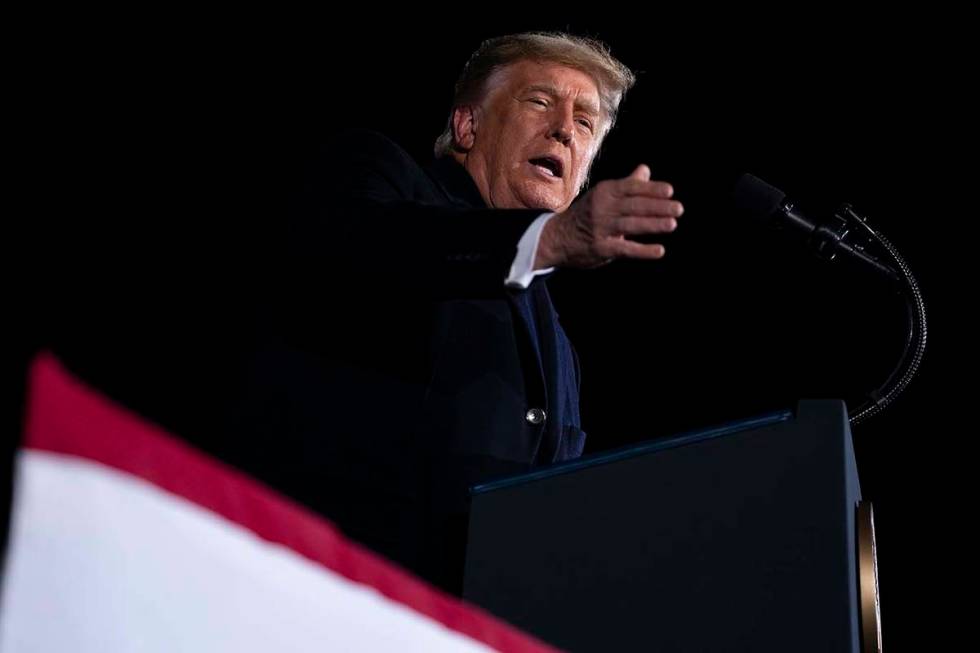 President Donald Trump speaks during a campaign rally for Sen. Kelly Loeffler, R-Ga., and David ...