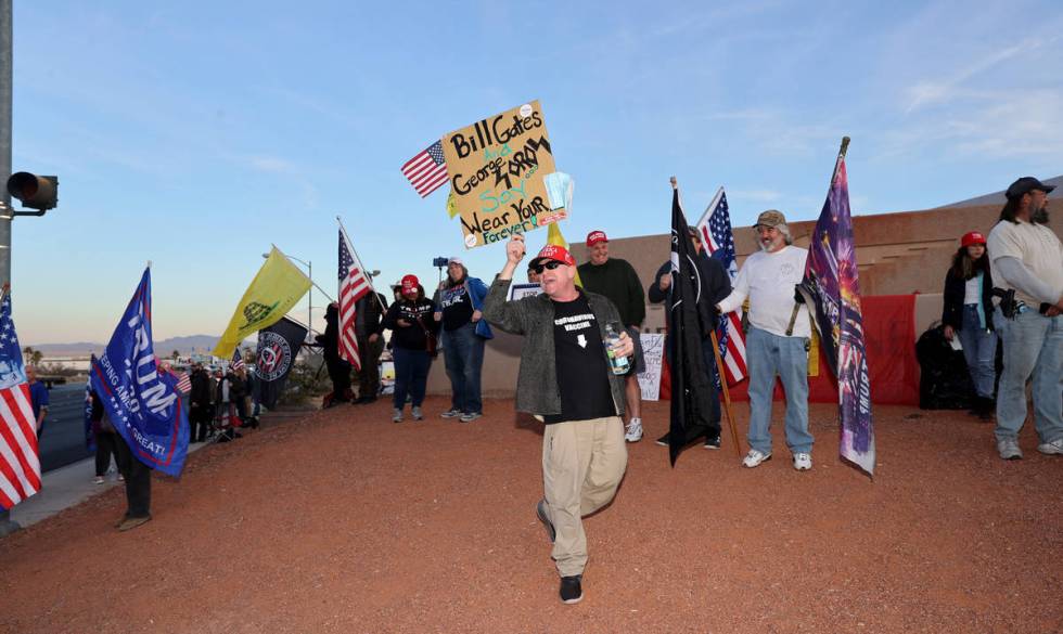 Supporters of President Donald Trump protest at the Clark County Elections Department building ...