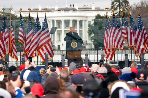 President Donald Trump speaks during a rally protesting the electoral college certification of ...