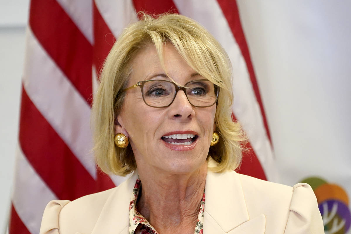 FILE - In this Oct. 15, 2020, file photo, Secretary of Education Betsy DeVos speaks at the Phoe ...