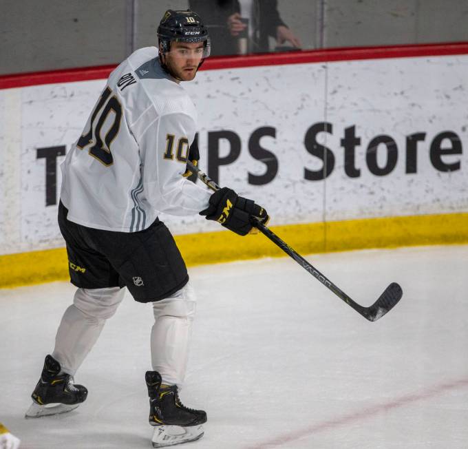 Golden Knights center Nicolas Roy (10) during training camp on Wednesday, Jan. 6, 2021, at City ...