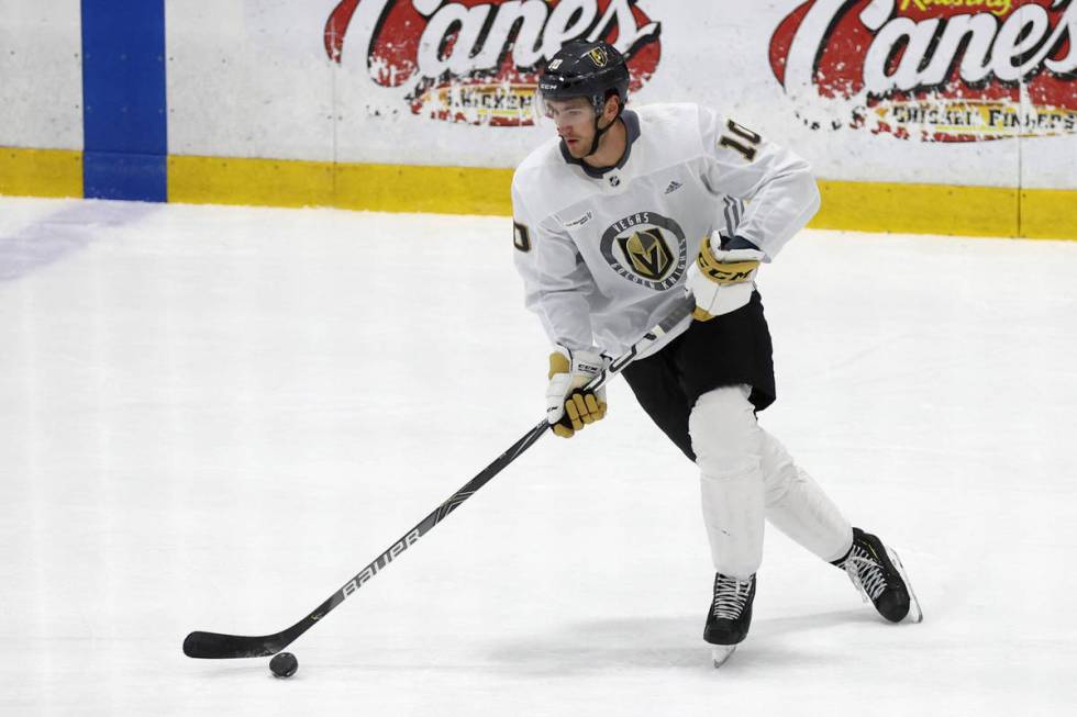 Golden Knights center Nicolas Roy (10) during training camp at City National Arena in Las Vegas ...