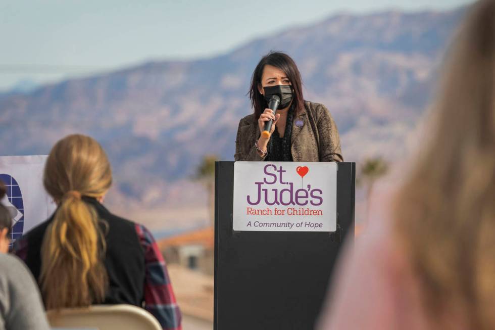 Christina Vela, CEO of St. Jude's Ranch for Children, speaks during the groundbreaking for a ne ...