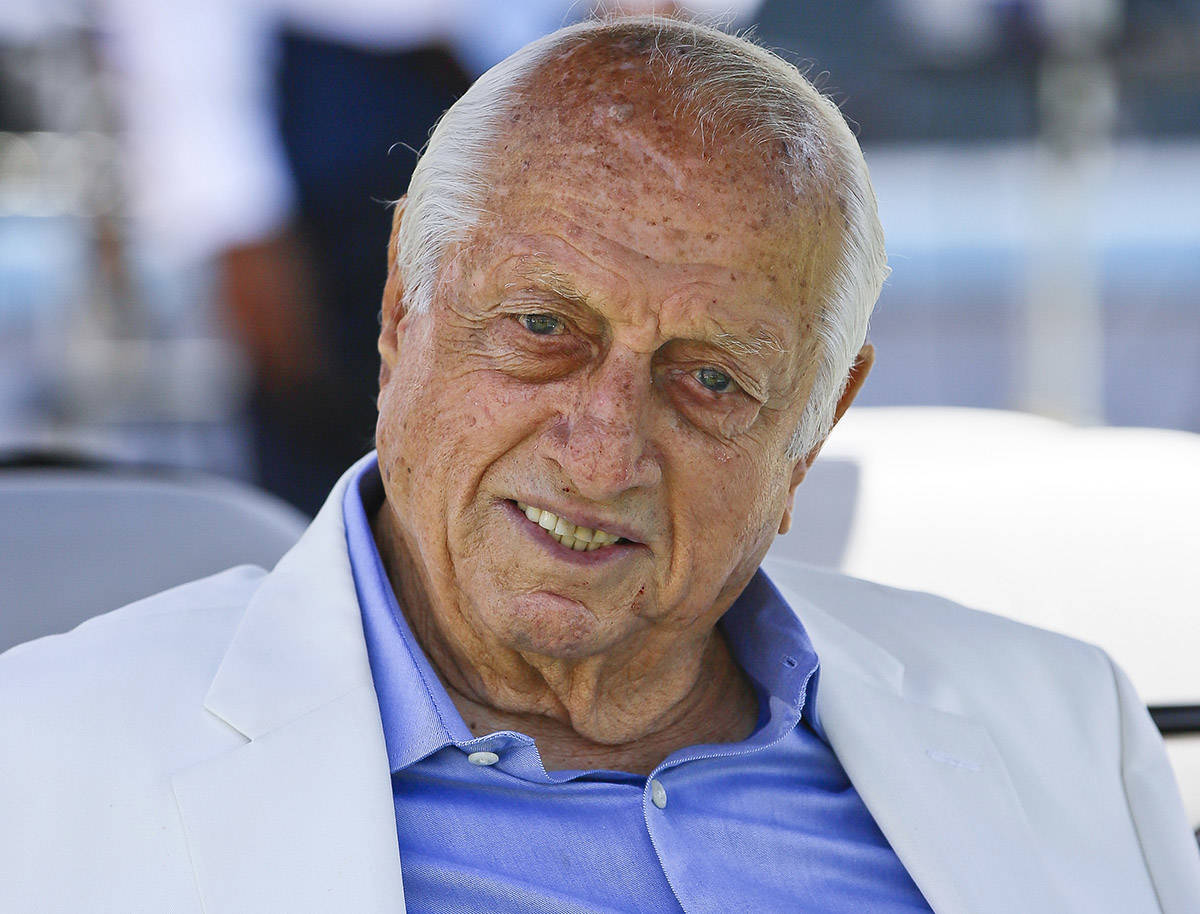 In this April 11, 2018, file photo, former Los Angeles Dodgers manager Tommy Lasorda attends a ...
