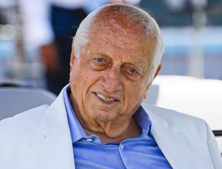 In this April 11, 2018, file photo, former Los Angeles Dodgers manager Tommy Lasorda attends a ...