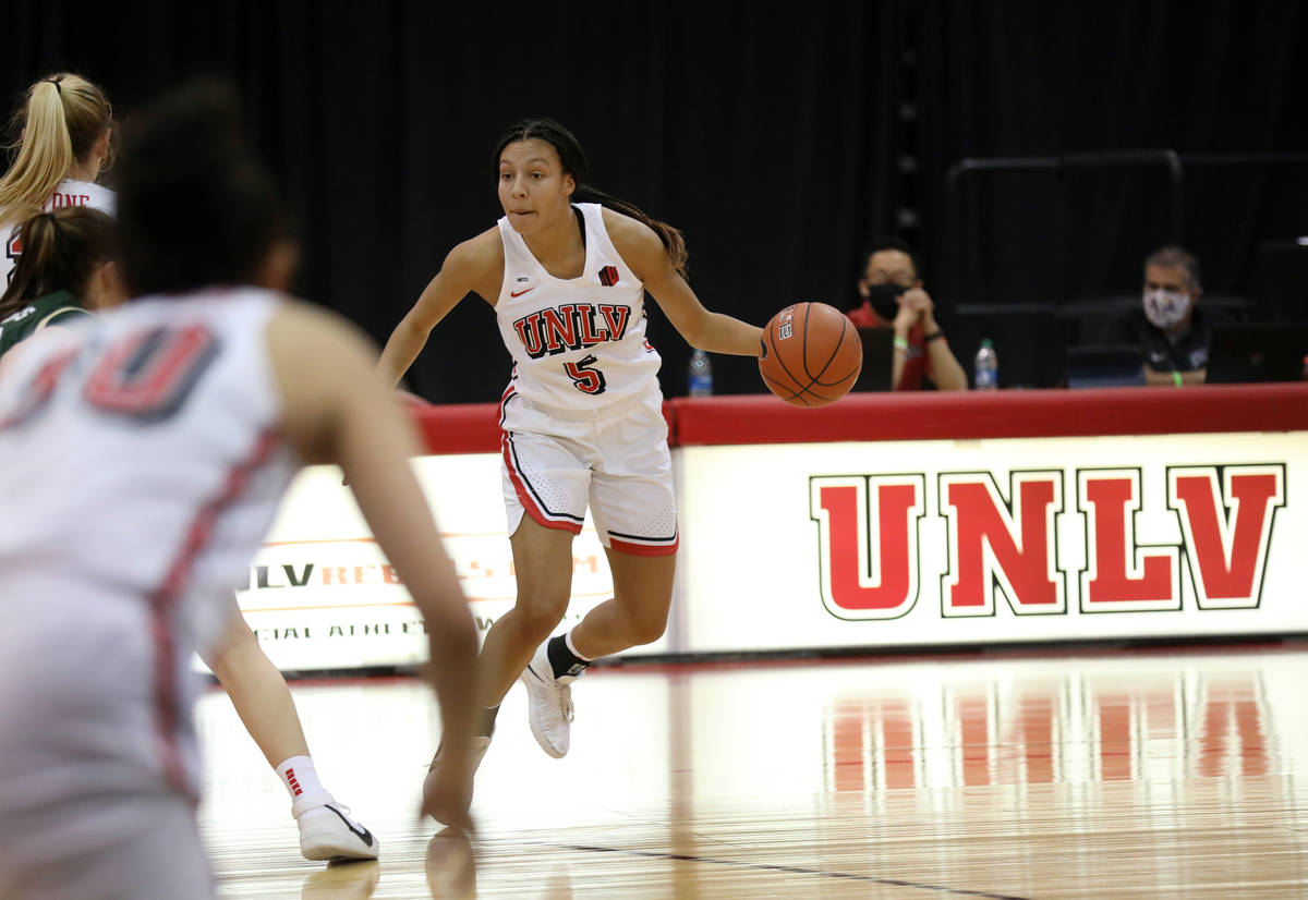 UNLV Lady Rebels guard Jade Thomas (5) plays against Colorado State University at Cox Pavilion ...