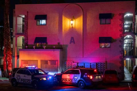 Las Vegas Metro Police Department investigate two homicides at the Harbor Island Apartments, 37 ...