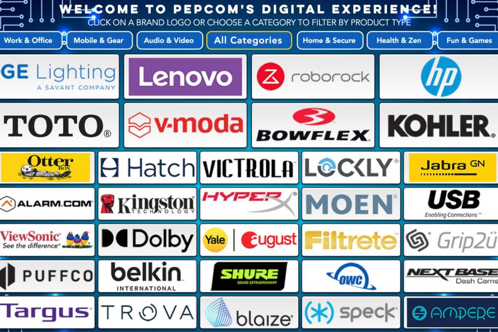 The home screen during CES Pepcom virtual event that featured 55 brands and their latest produc ...