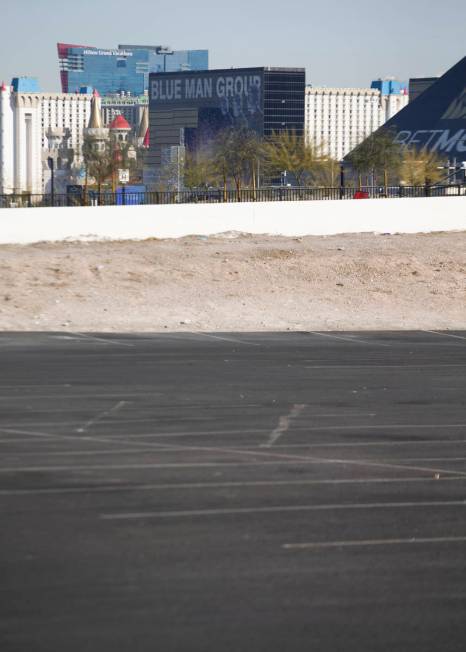 The Las Vegas Strip is seen from the parking lot on the corner of Russell Road and Polaris Aven ...