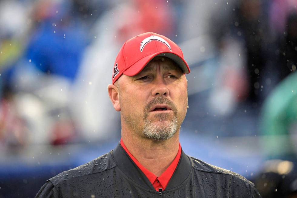 AFC defensive coordinator Gus Bradley, of the Los Angeles Chargers, watches during the first ha ...