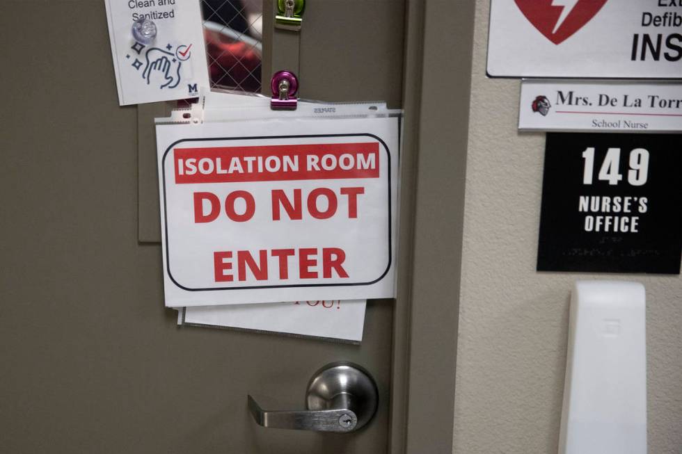The nurse's office displays a do not enter sign after a sick student visited the room at Mater ...