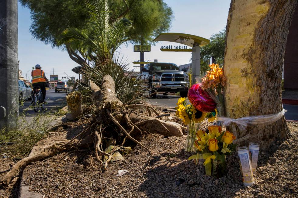 In this Aug. 4, 2020, file photo, a small memorial for two teenagers, Nelly Amaya-Ramirez and C ...