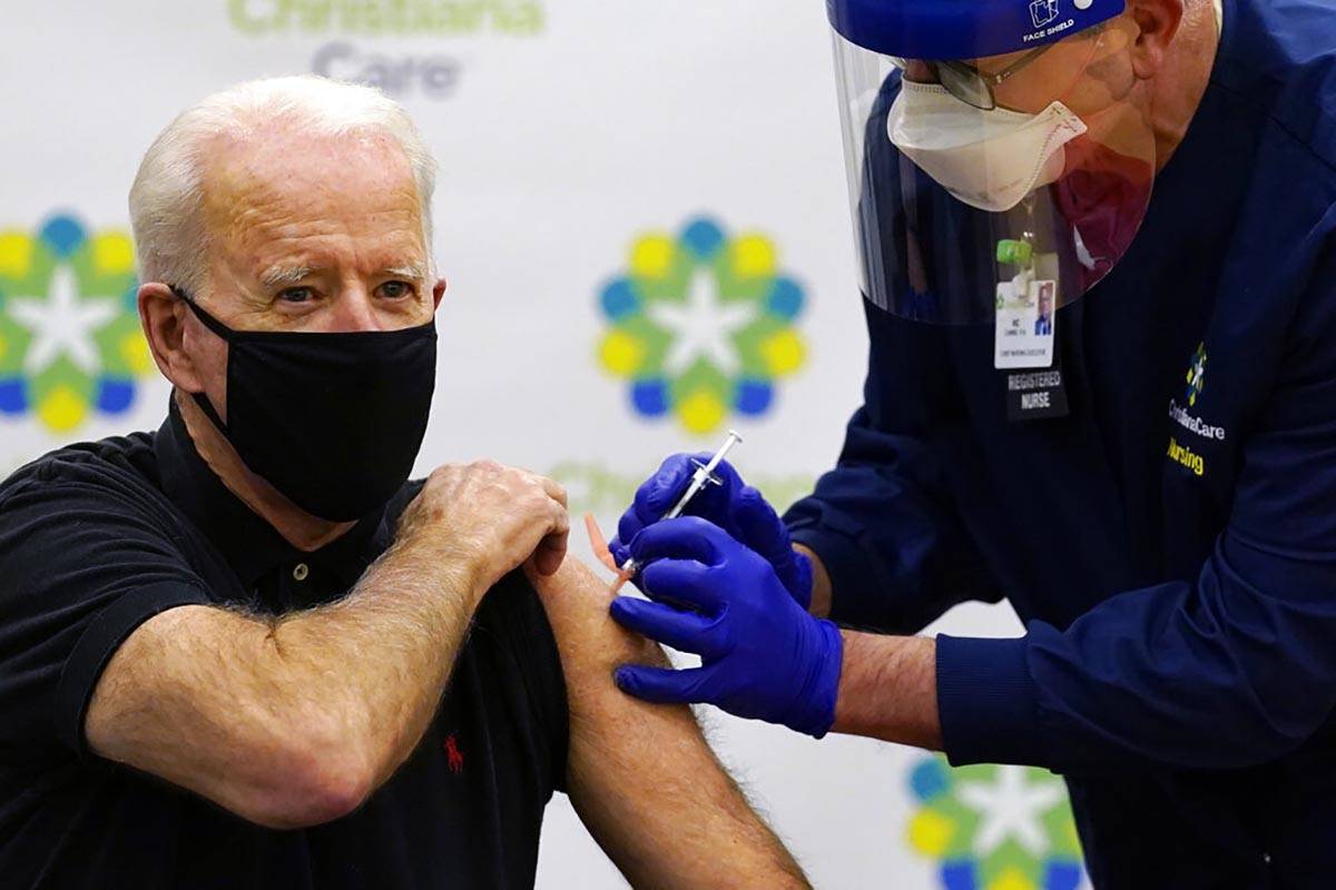 President-elect Joe Biden receives his second dose of the coronavirus vaccine at ChristianaCare ...
