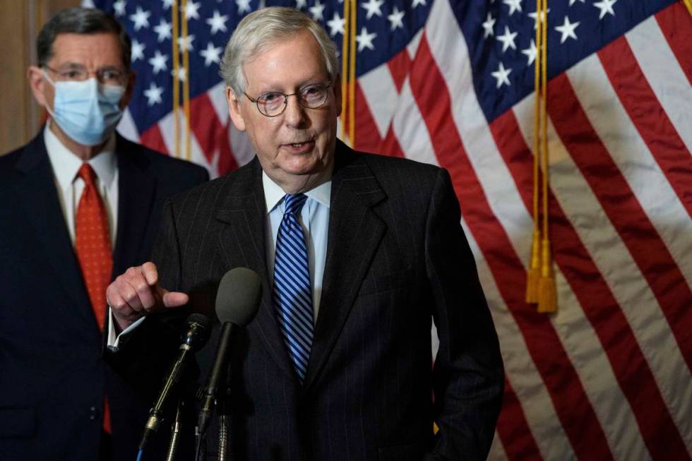 FILE - In this Tuesday, Dec. 15, 2020, file photo, Senate Majority Leader Mitch McConnell, of K ...