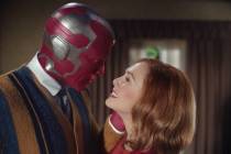 Elizabeth Olsen as Wanda Maximoff and Paul Bettany as Vision star in the Disney+ series "WandaV ...