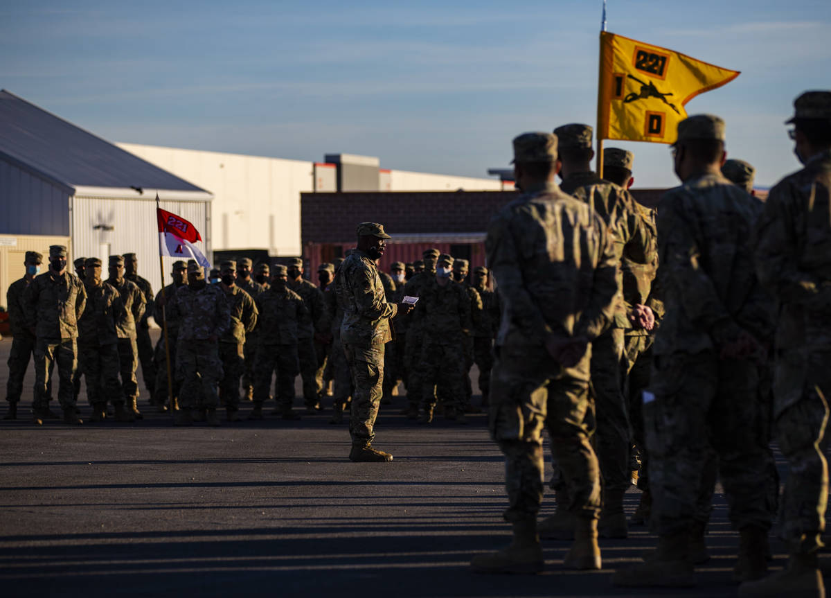 Maj. Gen. Ondra Berry addresses members of the Nevada Army Guard on Thursday, Jan. 14, 2021, as ...