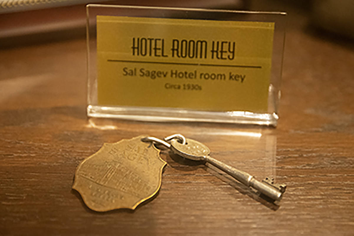 A hotel room key from the 1930s is displayed at Golden Gate hotel-casino in Las Vegas, on Frida ...