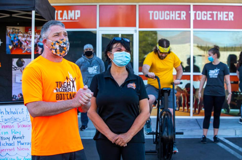 Co-owners Cory Drumright, left, and Alona Burns welcomes all as Tough Mudder Bootcamp Las Vegas ...