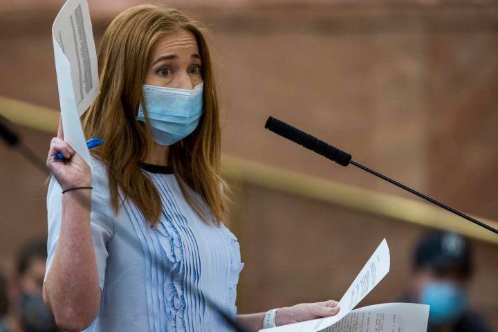 Owner Kristen Corral of Tacotarian, seen here in August speaking to the Clark County Board of C ...