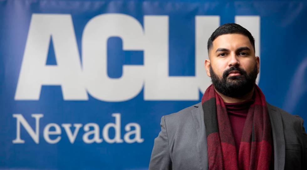 Athar Haseebullah, the new executive director of the ACLU of Nevada, poses for a portrait at th ...