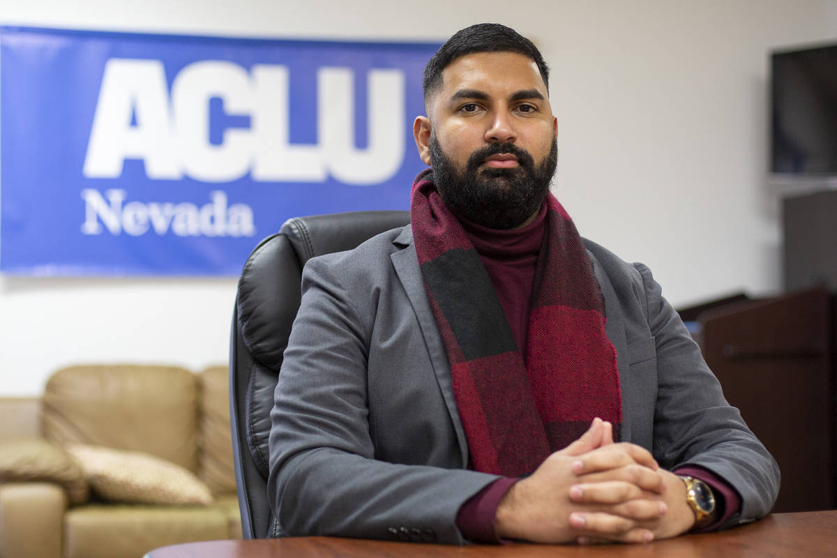 Athar Haseebullah, the new executive director of the ACLU of Nevada, poses for a portrait at th ...