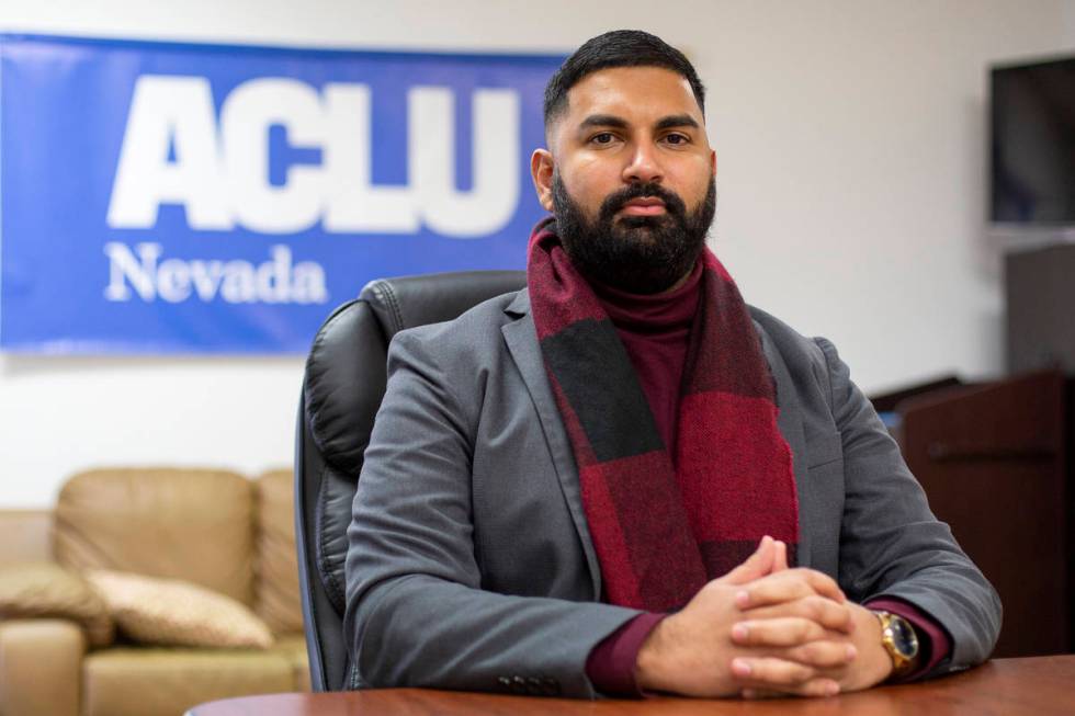 Athar Haseebullah, the new executive director of the ACLU of Nevada, poses for a portrait at th ...