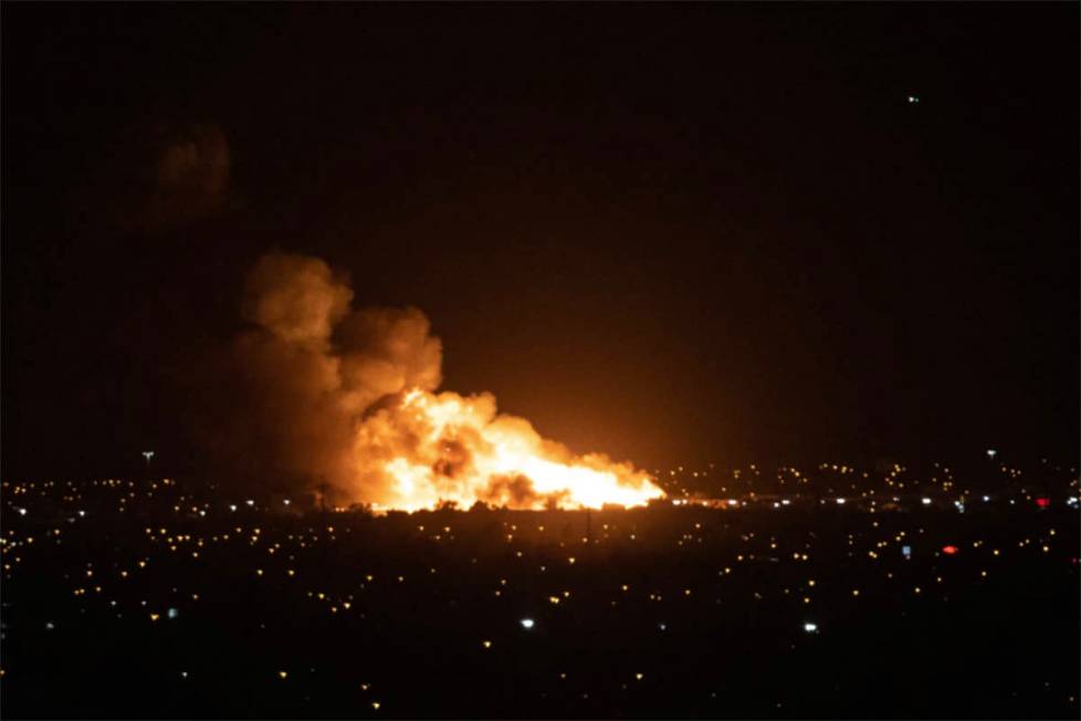 A fire burns in the southwest Las Vegas Valley on Tuesday, Jan. 19, 2021. (Christopher Preciado ...