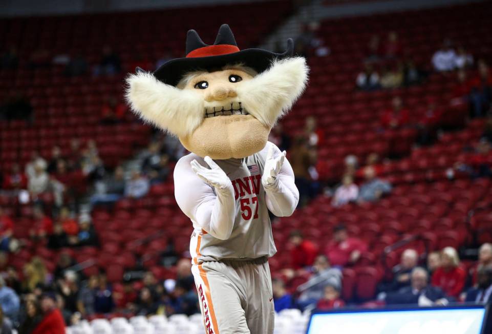 Hey Reb! entertains fans during the second half of a basketball game between UNLV and UC Rivers ...