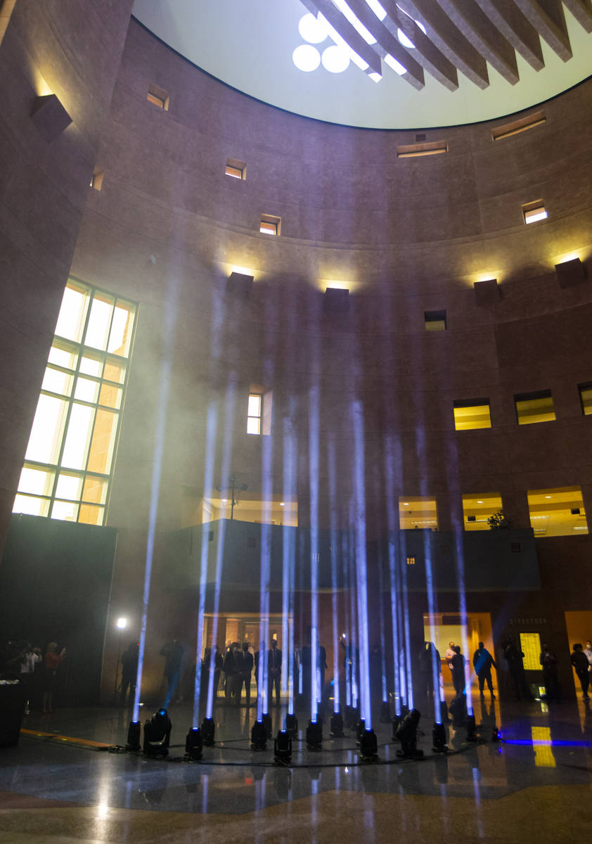 Twenty-nine lights illuminate the rotunda at the Clark County Government Center as part of a re ...