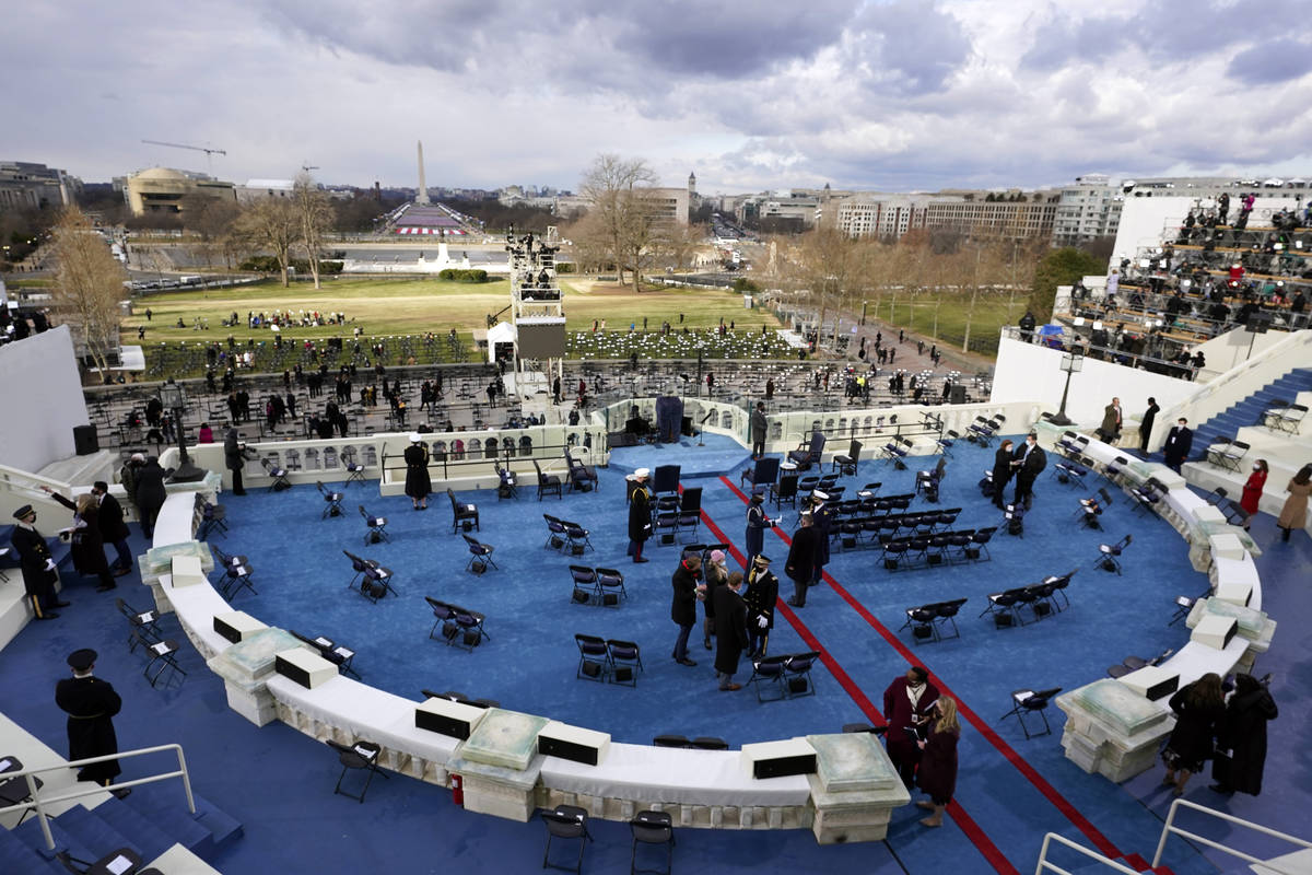Final preparations are made on the platform ahead of President-elect Joe Biden being sworn-in d ...
