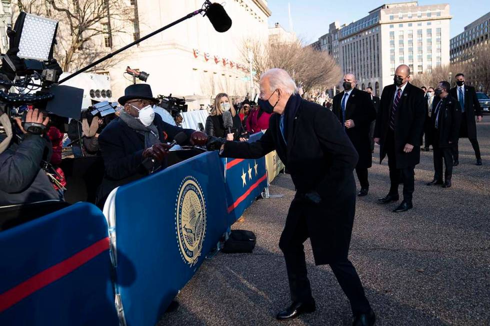 President Joe Biden talks with Washington, NBC anchor Al Roker, as he and and First Lady Jill B ...