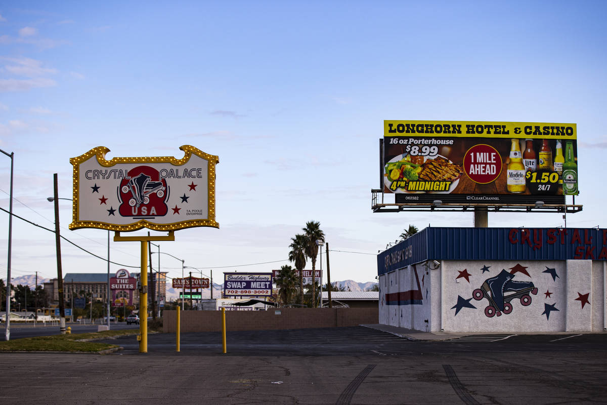 An exterior view of the Crystal Palace roller rink on Boulder Highway in Las Vegas on Wednesday ...