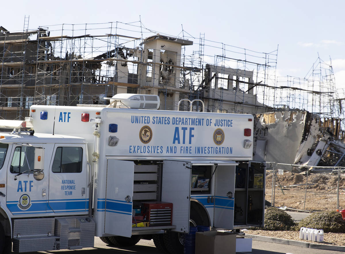 A truck from Alcohol, Tobacco, Firearms and Explosives (ATF) is parked outside of the under con ...