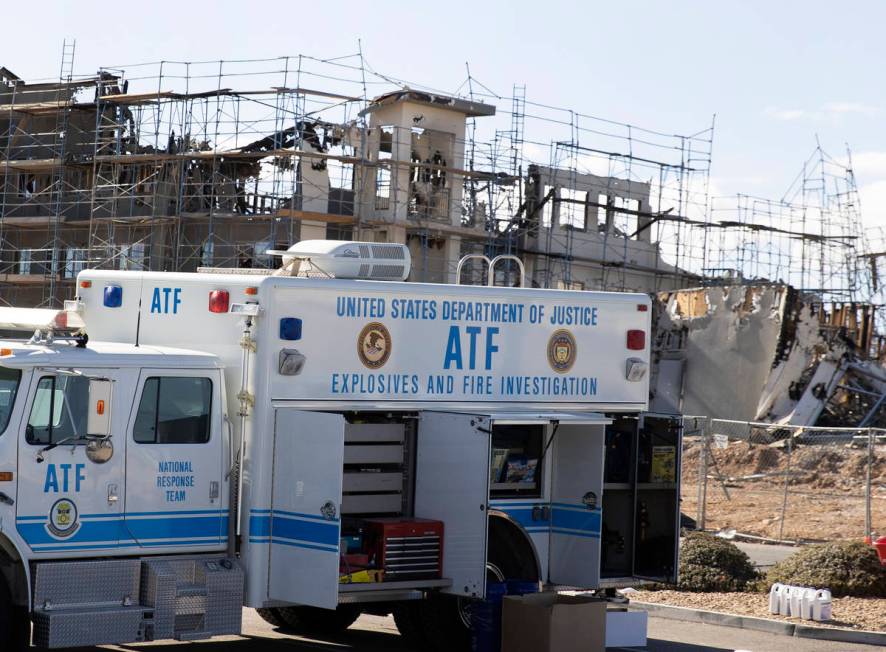 A truck from Alcohol, Tobacco, Firearms and Explosives (ATF) is parked outside of the under con ...