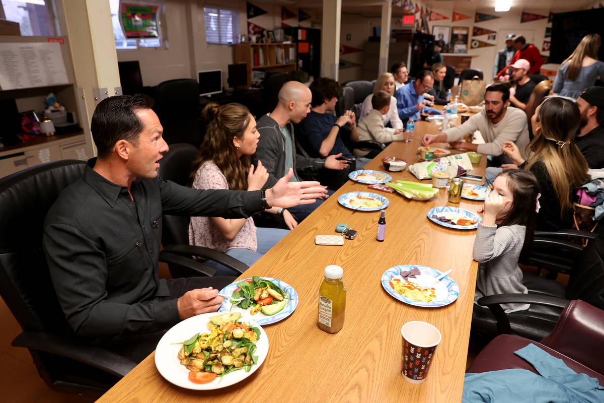 Kyle Kimoto, left, has dinner with his family at Jewel's Marty Hennessy Inspiring Children Foun ...