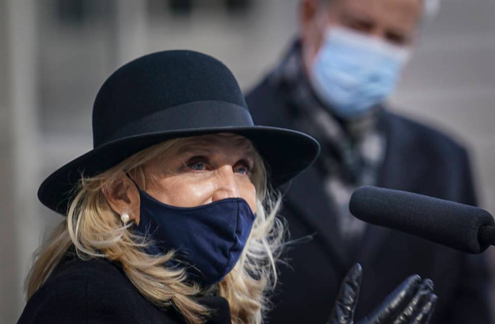 In this Jan. 9, 2021, file photo, Rep. Carolyn Maloney D-NY, left, speaks during a news confere ...