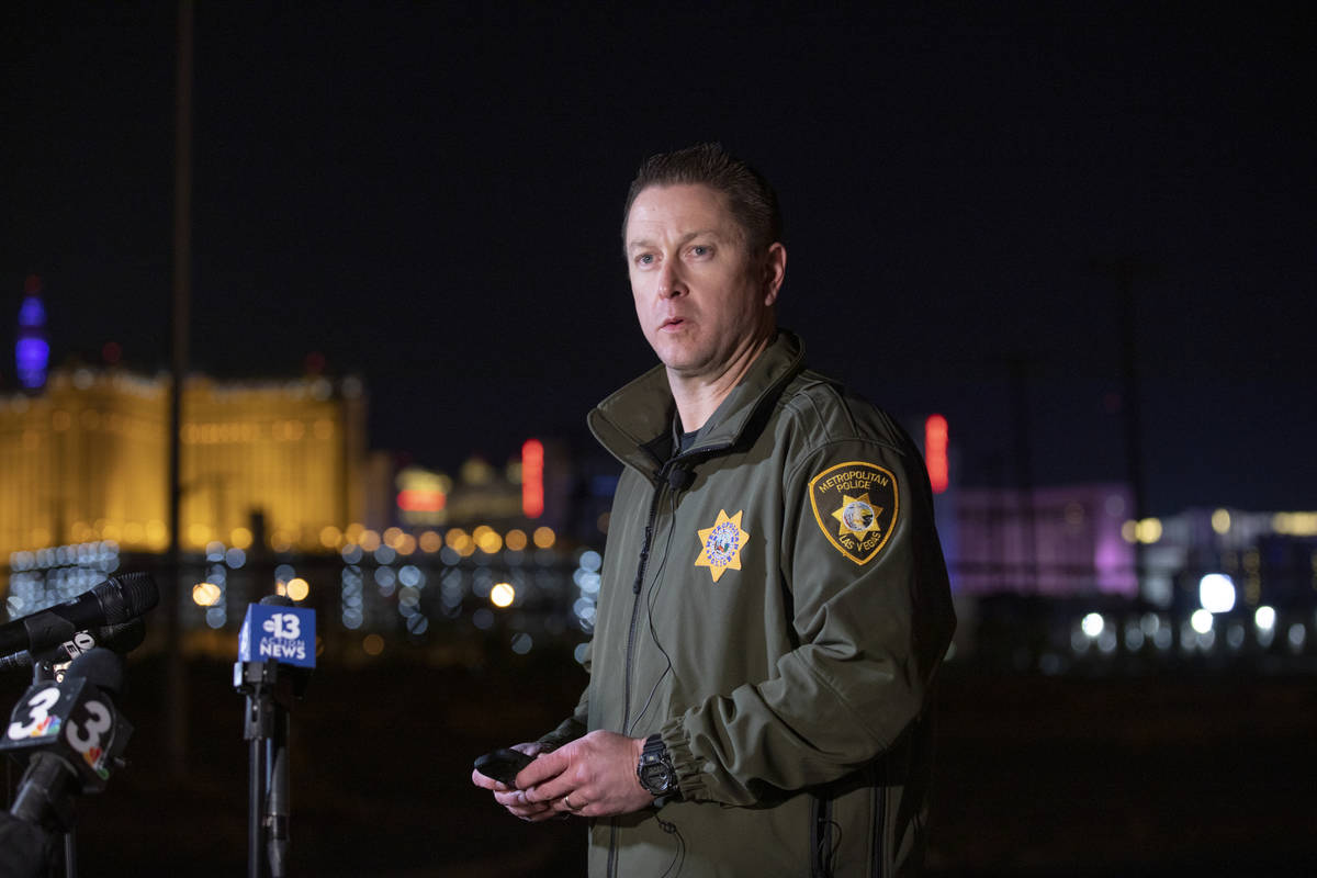 Las Vegas Metro Police Department Lt. Richard Meyers gives a media briefing regarding a double ...