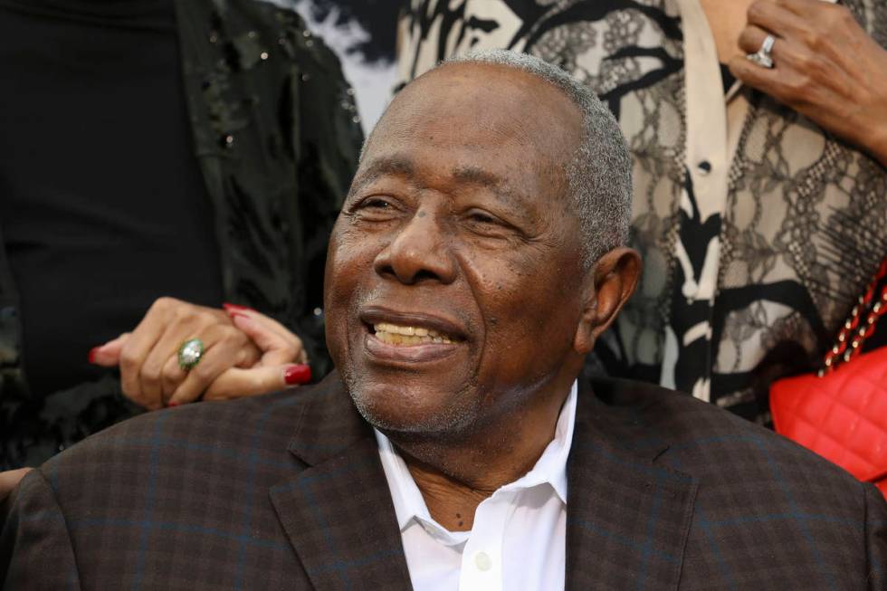 Hank Aaron attends the world premiere of the Black Godfather at Paramount Studios on Monday, Ju ...