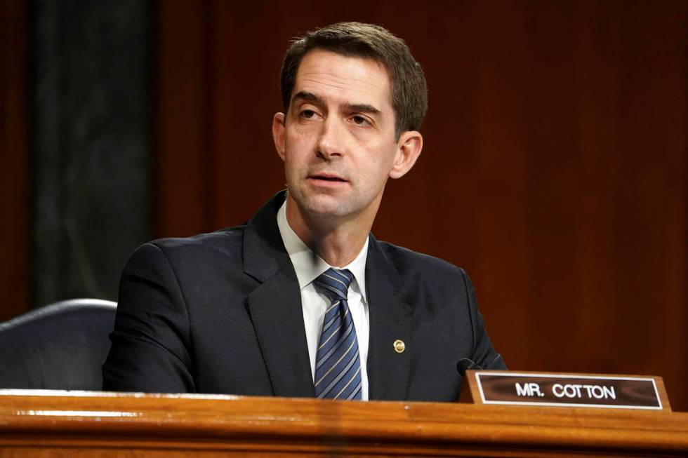 Sen. Tom Cotton, R-Ark., speaks during a confirmation hearing for Secretary of Defense nominee ...