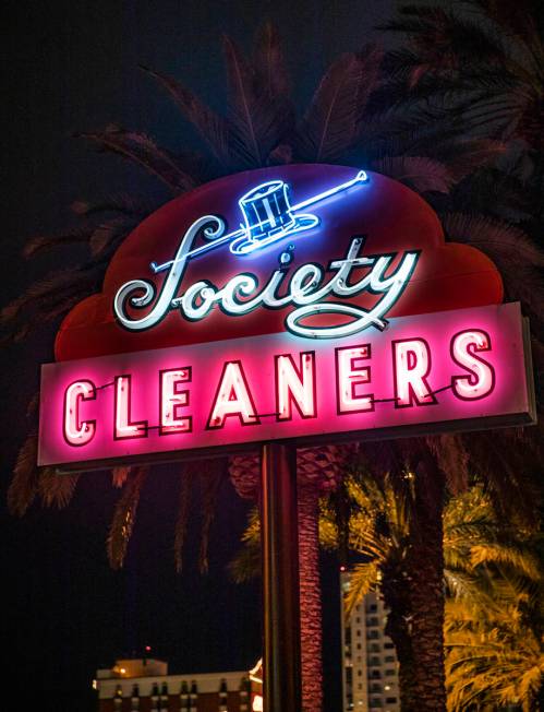 The restored neon sign from Society Cleaners on Las Vegas Boulevard in Las Vegas, Thursday, Jan ...