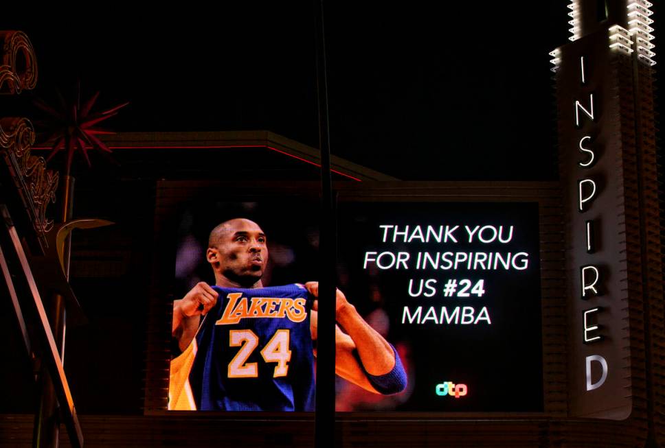 The Inspire Bar Lounge Nightclub displays a memorial on their marquee to Kobe Bryant following ...