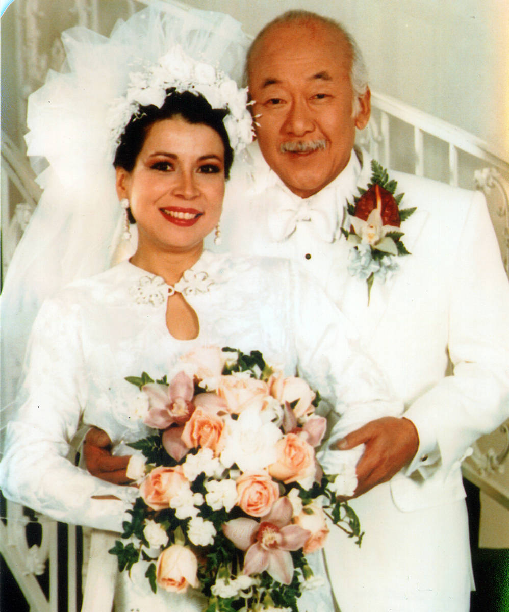 Pat Morita and Evelyn Guerrero-Morita reconnected in 1992 in Las Vegas, where the couple wed tw ...