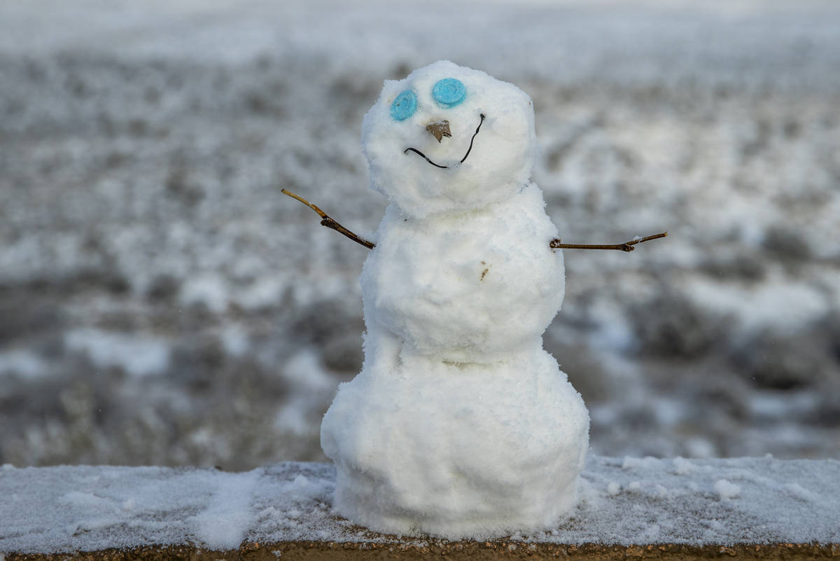 A little snowman at the overlook on a snowy day in the Red Rock Conservation Area on Tuesday, J ...