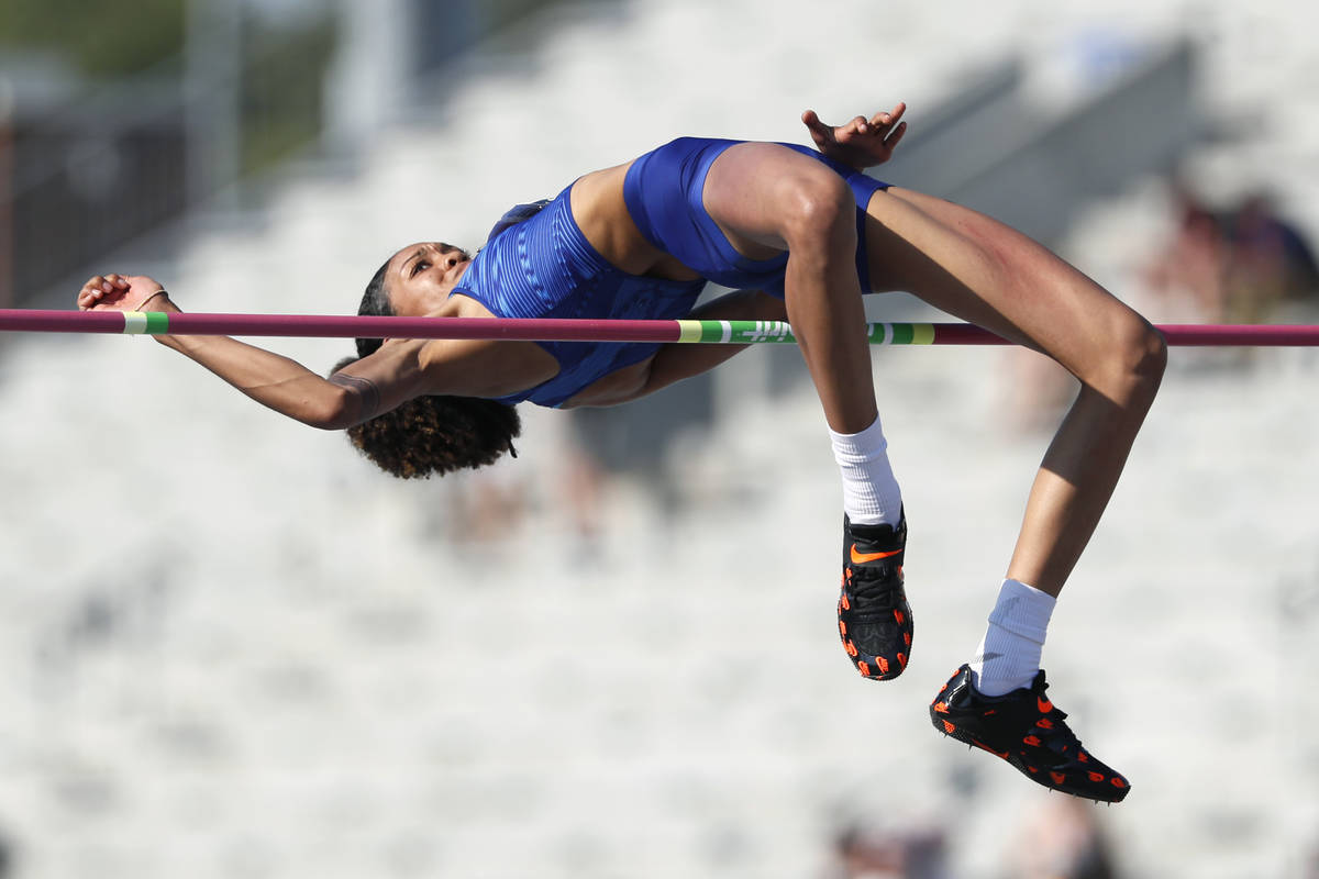 Vashti Cunningham clears the bar during the women's high jump at the U.S. Championships athleti ...